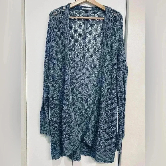 American Eagle Open Weave Knit Cardigan Medium Cotton Sweater Coat Multi Gray - Picture 1 of 7